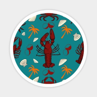 Lobsters, Crabs and Sea Shells Pattern, Relaxing Beachlife Magnet